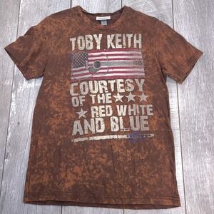 Toby Keith Bar and Grill Mens Graphic T-Shirt Size Large Brown Acid Wash Tee